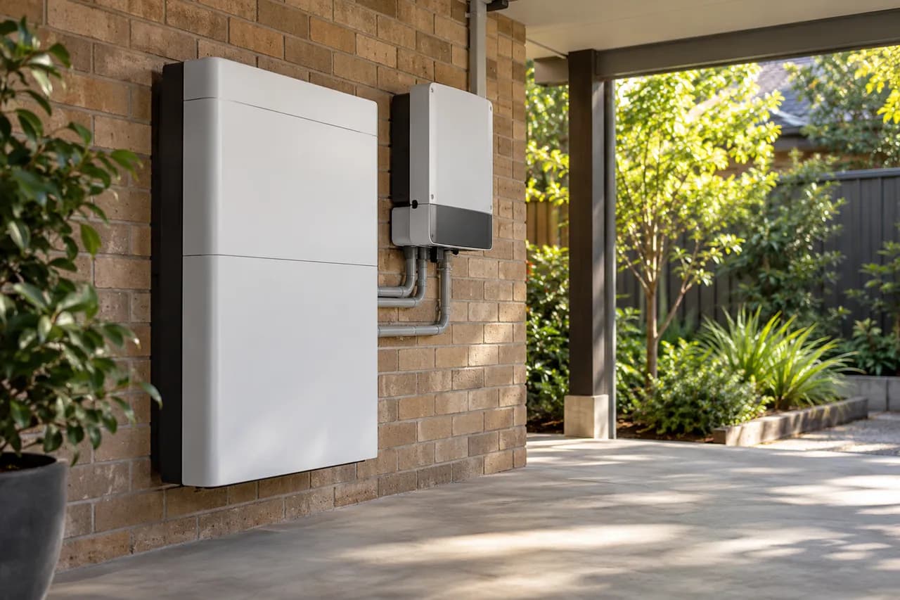 A home battery and inverter installed on a wall